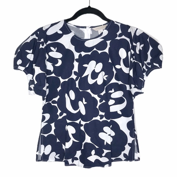 Anthropologie Womens Mignon Doo Angie Floral Print Poplin Top Blue XS - Picture 5 of 9